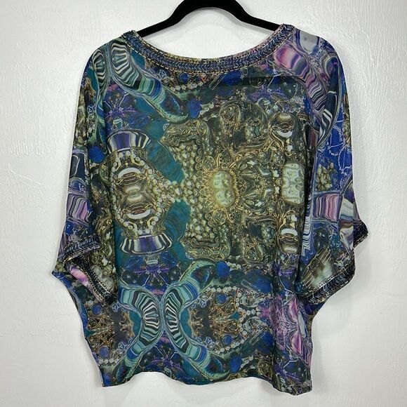 Ted Baker Kilop Beaded Embellished Sheer Kaftan Oversize Jewel Print Top Size 4 - Picture 3 of 10